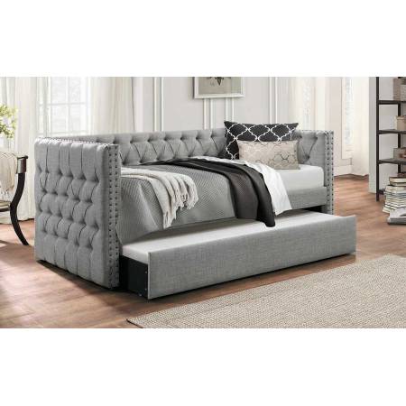 Adalie Button Tufted Upholstered Daybed with Trundle - Gray