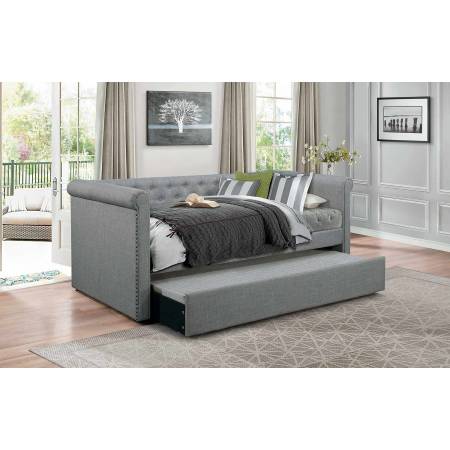 Edmund Button Tufted Upholstered Daybed with Trundle - Gray