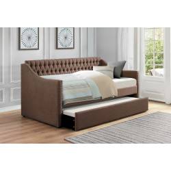 Tulney Button Tufted Upholstered Daybed with Trundle - - Brown