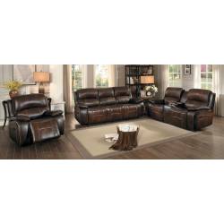 Mahala Reclining Sofa Set 3pcs - Brown Top Grain Leather Match