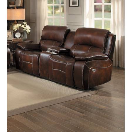 Mahala Double Reclining Love Seat with Center Console - Brown Top Grain Leather Match