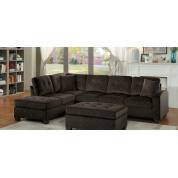 Emilio Reversible Sectional Sofa with Ottoman- Chocolate Fabric 