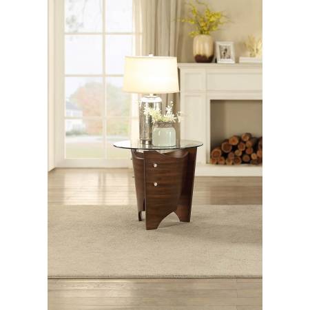 LASZLO Round End Table with Glass Top Brown
