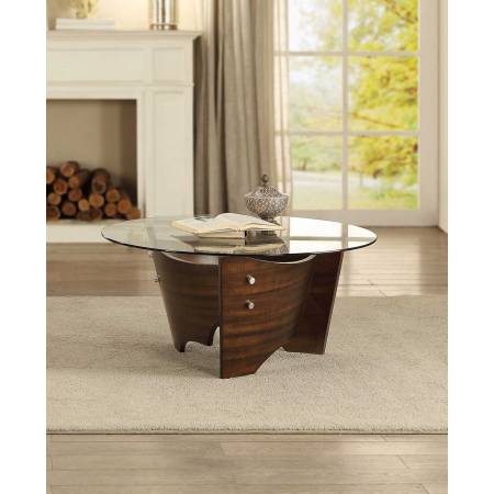 LASZLO Round Cocktail Table with Glass Top Brown