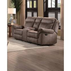 ARAM Double Glider Reclining Love Seat with Center Console and Receptacles Brown