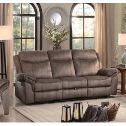 ARAM Double Reclining Sofa with Center Drop-Down Cup holders, Receptacles and Hidden Drawer Brown