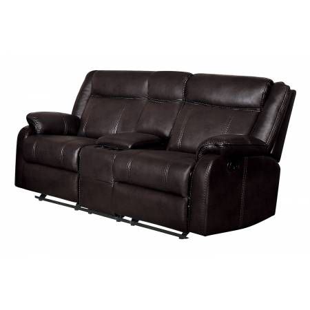 JUDE Double Glider Reclining Love Seat with Center Console Dark Brown