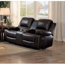 ORIOLE Double Glider Reclining Love Seat with Center Console Dark Brown