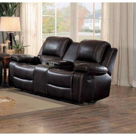 ORIOLE Double Glider Reclining Love Seat with Center Console Dark Brown