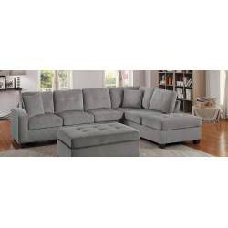 Emilio Reversible Sectional Sofa with Ottoman- Taupe Fabric 