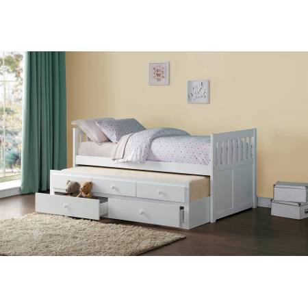 GALEN Twin/Twin Trundle Bed with Two Storage Drawers White