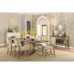 Veltry Double Pedestal Rectangular Dining Table with Leaf - Weathered Finish