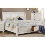 LAURELIN California King Sleigh Platform Bed with Footboard Storage White