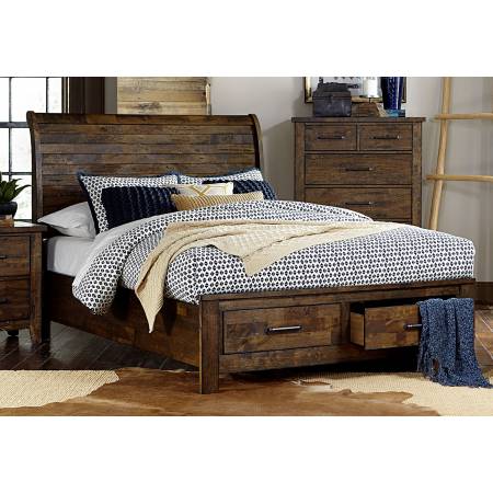 JERRICK Queen Sleigh Platform Bed with Footboard Storages Wood