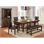 MEAGAN I DINING 6PC SETS (TABLE + 4 SC + BENCH) Brown Cherry Finish