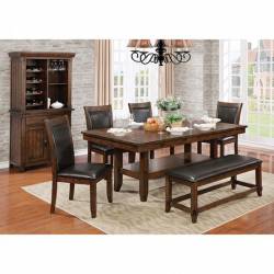 MEAGAN I DINING 6PC SETS (TABLE + 4 SC + BENCH) Brown Cherry Finish