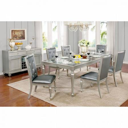 SARINA DINING TABLE 7PC SETS Silver Gray Finish