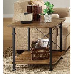Factory End Table - Solid Top - Rustic Brown