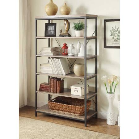 Daria 40in Bookcase - Weathered Wood Top with Metal Framing