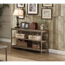 Daria Sofa Table/TV Stand - Weathered Wood Table Top with Metal Framing