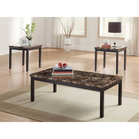 Tempe 3-Piece Occasional Tables - Faux Marble Top - Black Metal