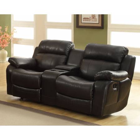 Marille Love Seat Glider Recliner with Center Console - Black - Bonded Leather Match