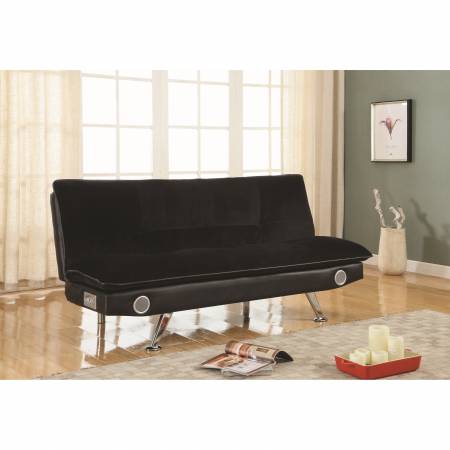 Futons Black Leatherette Sofa Bed with Bluetooth Speakers