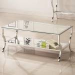 72033 Metal Coffee Table with Glass Top and Mirrored Shelf