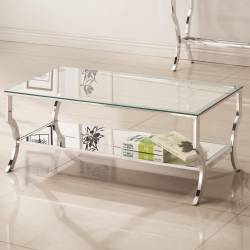 72033 Metal Coffee Table with Glass Top and Mirrored Shelf