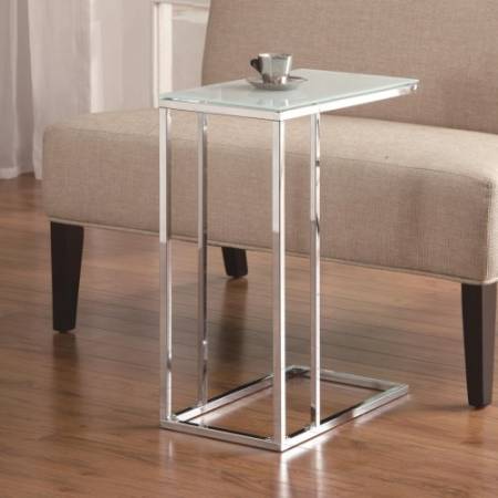 Accent Tables Chrome Snack Table with Frosted Tempered Glass Top