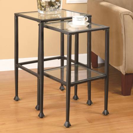 Nesting Tables 2 Piece Glass and Metal Nesting Tables