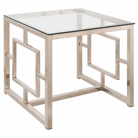 Occasional Group Contemporary Metal End Table with Glass Top & Geometric Motif
