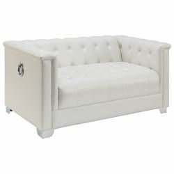 Chaviano Low Profile Pearl White Tufted Loveseat