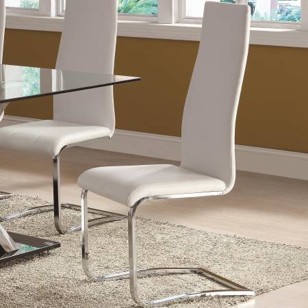 Modern Dining White Faux Leather Dining Chair with Chrome Legs
