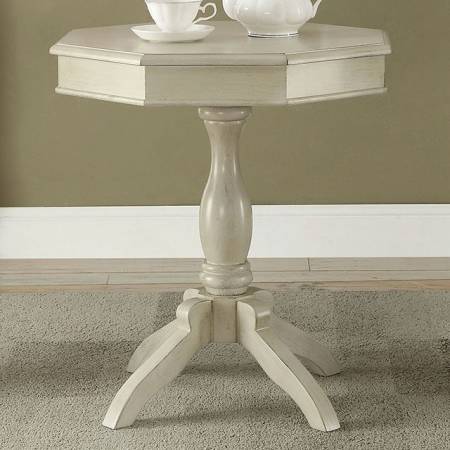 ILIANA ROUND ACCENT TABLE, ANTIQUE WHITE  