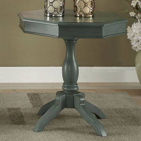 ILIANA ROUND ACCENT TABLE, ANTIQUE TEAL