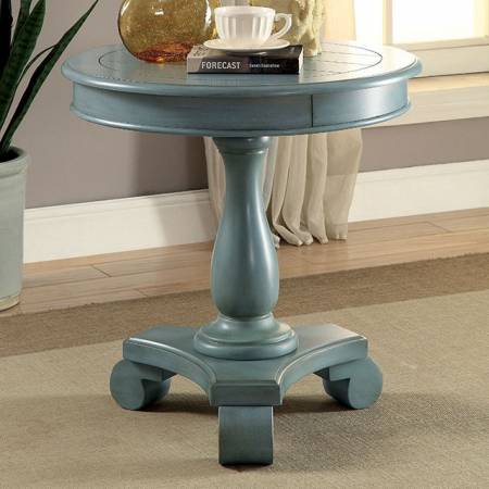 KALEA ROUND ACCENT TABLE, ANTIQUE TEAL