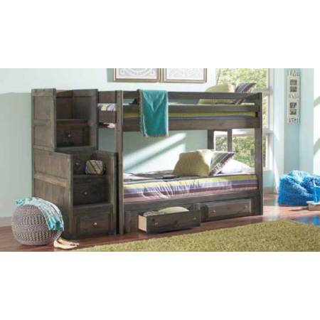 Wrangle Hill Twin Over Twin Bunk Bed with Built-In Ladders-Stairway Chest