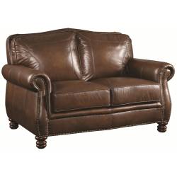 Montbrook Traditional Love Seat with Rolled Arms and Nail head Trim