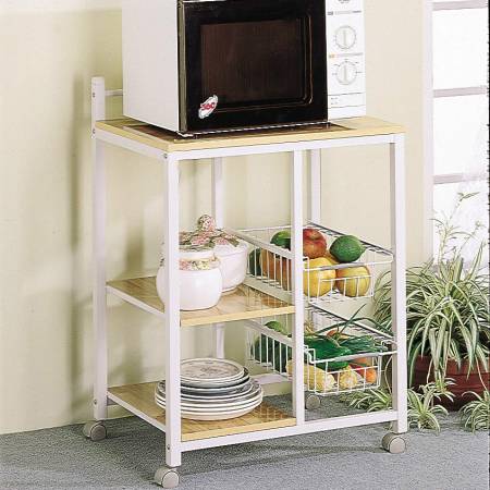 Kitchen Carts White Serving Cart with 3 Shelves & 2 Storage Compartments