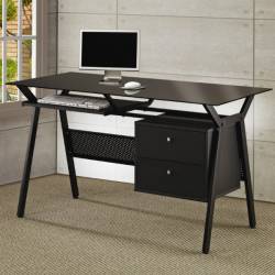 Desks Metal and Glass Computer Desk with Two Storage Drawers