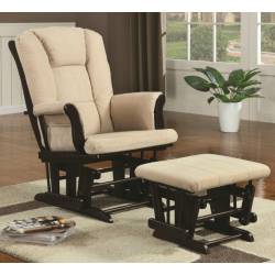 Rockers Casual Glider Rocker with Beige Upholstery and Storage Pocket