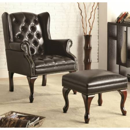 Accent Seating Traditional Wing Back Button Tufted Chair and Ottoman