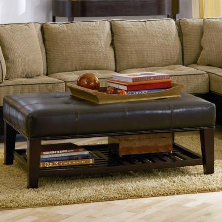 Ottomans Contemporary Faux Leather Tufted Ottoman with Storage Shelf