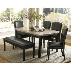 Cristo Dining Set - Black Wood - Marble Top 6 pc (1 Table and 4 side chair + 1 bench)