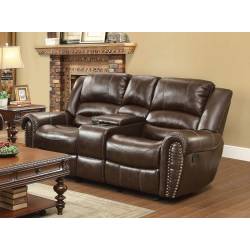 Center Hill Double Glider Reclining Love Seat with - Dark Brown Bonded Leather Match