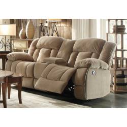 Laurelton Double Glider Reclining Love Seat with Center Console - Taupe Fabric 