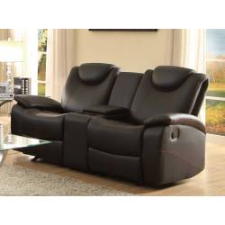 Talbot Double Glider Reclining Love Seat with Center Console - Black Bonded Leather