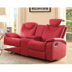 Talbot Double Glider Reclining Love Seat with Center Console - Red Bonded Leather