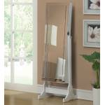 Accent Mirrors Quilted White Jewelry Cheval Mirror with Interior Storage